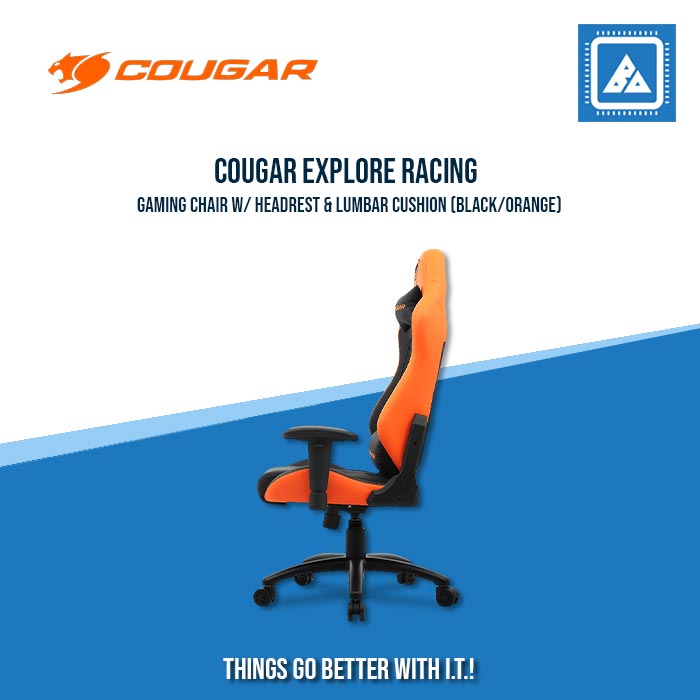 COUGAR EXPLORE RACING GAMING CHAIR W/ HEADREST & LUMBAR CUSHION (BLACK/ORANGE) COUGAR EXPLORE RACING GAMING CHAIR W/ HEADREST & LUMBAR CUSHION (BLACK/ORANGE)
